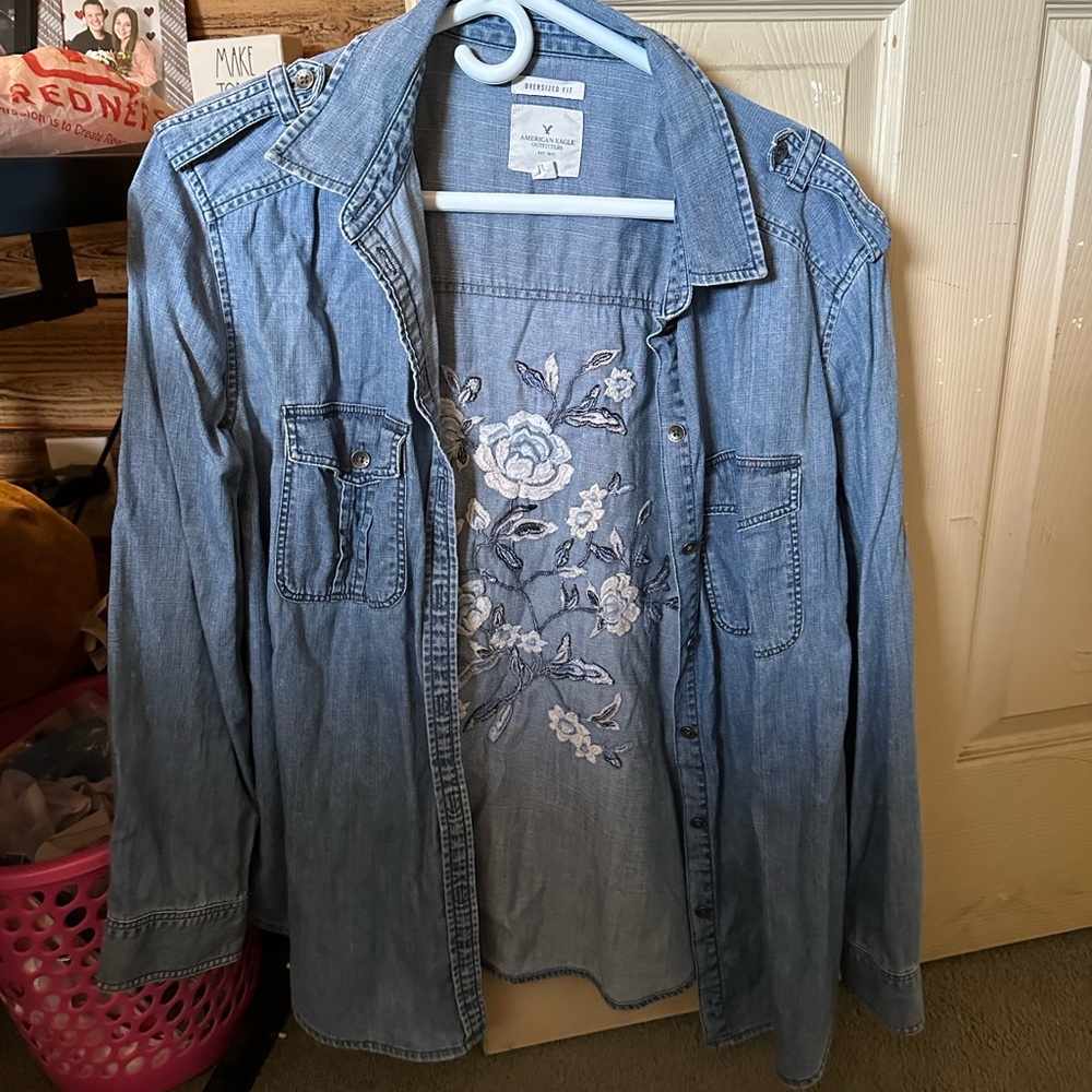 American Eagle Embroidered Jean Shirt